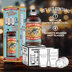 Irish Whiskey Shanky's Whip Liqueur  + 4 shot glasses