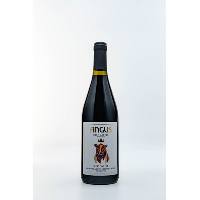 Red wine Melnik 55, Petit Verdot and Rubin Black Angus Beef Cattle 2019. 0.75 l. Bulgaria