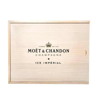 Дървена кутия 2бр. шампанско Моет Шандон Айс Империал брут 0,75л. + 4 чаши