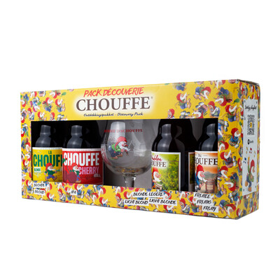 Gift set with 4 pcs. Chouffe beers + 1 pc. glass: Lit + La Chouf + Hublon + dark Mac