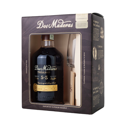 rum Dos Maderas 5+5 PX Triple Aged  Gift Set  + 1 glass + 1 coaster in a box