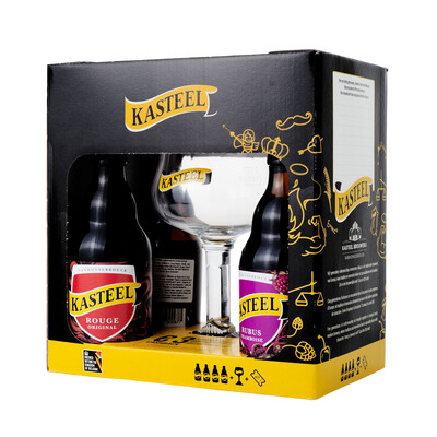 Gift set with 4 pcs. Castell beers 0.33l. ~ Belgium + 1 pc. glass: Rubus + Barista Choclit + Rouge + Tripel