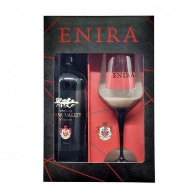 Червено вино Енира резерва 2016г. с чаша