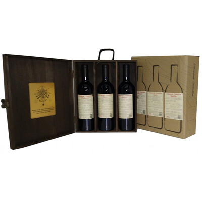 Wooden box with 3 wines 0.75: red wine Selection Tenevo, red wine Syrah Vineyard Selection Topolitsa, red wine Cabernet Sauvignon Vineyard Selection Bolyarovo