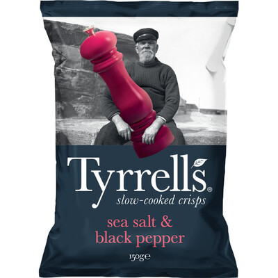 Hand-Cooked English Crisps Tyrrells Sea Salt & Black Pepper 150 g