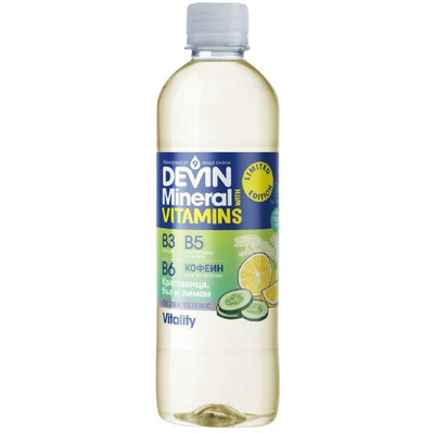 Негазирана безалкохолна напитка Девин Минерал & Витаминс Краставица, Бъз и Лимон 0,425л. PET