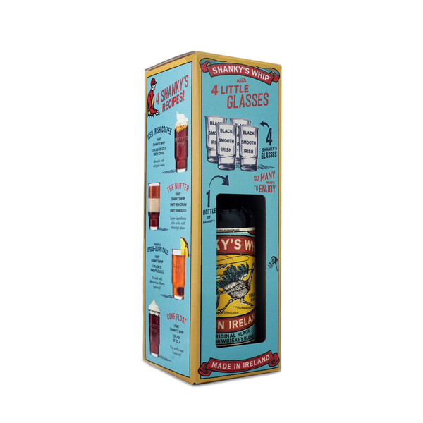 Irish Whiskey Shanky's Whip Liqueur  + 4 shot glasses