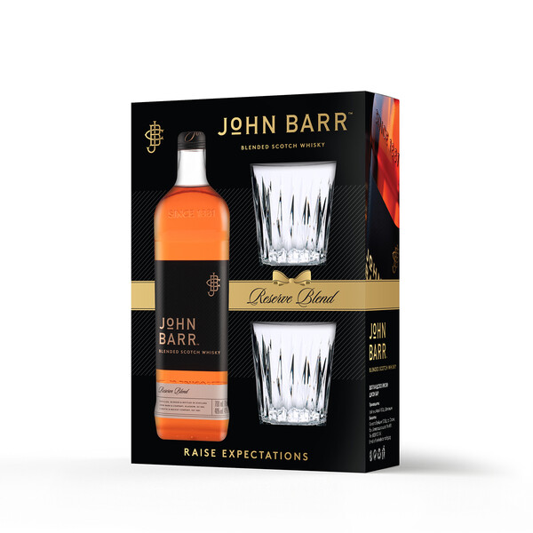 Blended Scotch Whisky John Barr Reserve Blend with 2 glasses