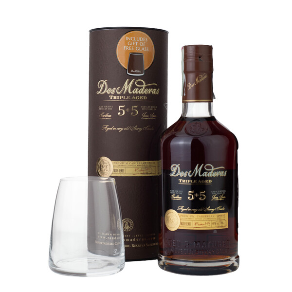 Rum Dos Maderas 5 + 5 PX Triple Aged + 1 glass in a tube