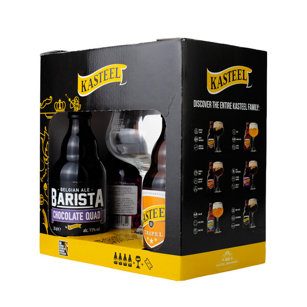 Gift set with 4 pcs. Castell beers 0.33l. ~ Belgium + 1 pc. glass: Rubus + Barista Choclit + Rouge + Tripel