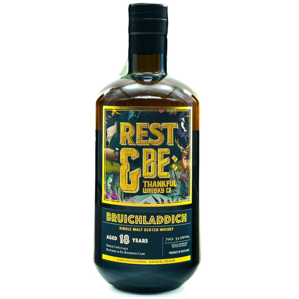 Rest & Be Tankful Isla Single Malt Scotch Whiskey Bruhladih 18 years. Single Cask No. 1434/ 2004 Cask Strength