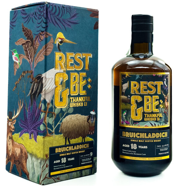 Rest & Be Tankful Isla Single Malt Scotch Whiskey Bruhladih 18 years. Single Cask No. 1434/ 2004 Cask Strength