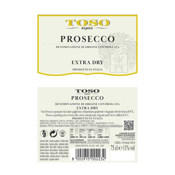 Prosecco Tozo Extra Dry DOC 0.75l. Italy